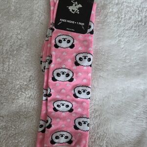 Beverly Hills Polo Club Pink Panda Knee-High Socks with Polka Dots